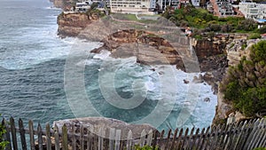 Pacific Ocean Waves Crashing on Sandstone Cliffs, Sydney, Australia