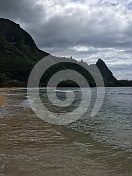 Pacific Ocean Waves at Tunnels Beach on North Shore on Kauai Island, Hawaii.