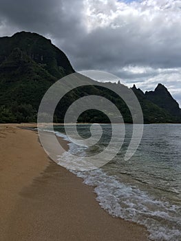 Pacific Ocean Waves at Tunnels Beach on North Shore on Kauai Island, Hawaii.