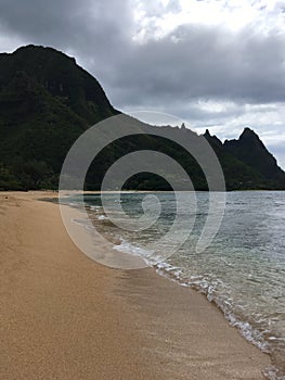 Pacific Ocean Waves at Tunnels Beach on North Shore on Kauai Island, Hawaii.