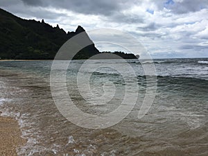 Pacific Ocean Waves at Tunnels Beach on North Shore on Kauai Island, Hawaii.