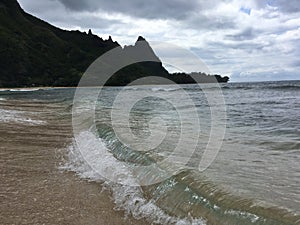 Pacific Ocean Waves at Tunnels Beach on North Shore on Kauai Island, Hawaii.