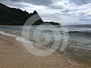 Pacific Ocean Waves at Tunnels Beach on North Shore on Kauai Island, Hawaii.