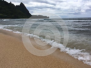 Pacific Ocean Waves at Tunnels Beach on North Shore on Kauai Island, Hawaii.