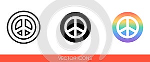 Pacific, peace sign, international symbol of peace, disarmament, antiwar movement on rainbow circle background icon of 3 types