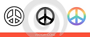 Pacific, peace sign, international symbol of peace, disarmament, antiwar movement in rainbow color icon. Isolated vector