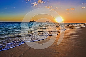 Pacific sunrise at Lanikai beach in Hawaii