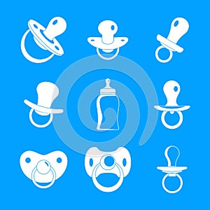 Pacifier baby care newborn icons set, simple style