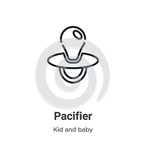 Pacifier outline vector icon. Thin line black pacifier icon, flat vector simple element illustration from editable kid and baby