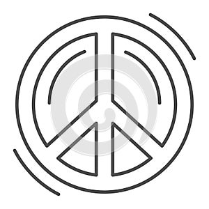 Pacifist symbol thin line icon, Human rights and tolerance concept, Peace and no war sign on white background, Hippie