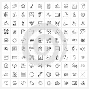 Pack of 100 Universal Line Icons for Web Applications heat, temp, party, thermometer, thunder