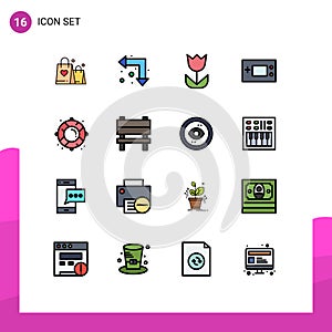 Pack of 16 creative Flat Color Filled Lines of buoy, products, camera, gameboy, devices