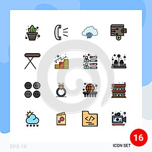 Pack of 16 creative Flat Color Filled Lines of iron, appliances, city, wallet, business