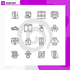 Pack of 16 creative Outlines of landscape, write, graph, internet, blog