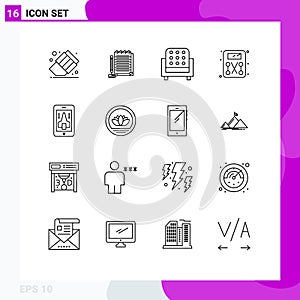 Pack of 16 creative Outlines of smartphone, playing, interior, game, scale