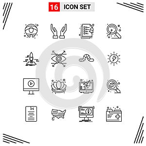 Pack of 16 creative Outlines of space, app, tasks, publish, search