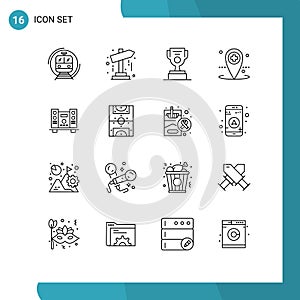 Pack of 16 creative Outlines of woofer, local, startup, hospital, cup