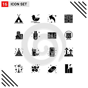 Pack of 16 creative Solid Glyphs of estate, music, share, mixer, console