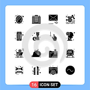 Pack of 16 creative Solid Glyphs of online banking, viscous, email, sweet, autumn