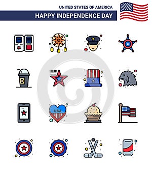 Pack of 16 creative USA Independence Day related Flat Filled Lines of limonade; america; man; usa; police