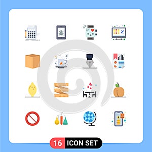 Pack of 16 Modern Flat Colors Signs and Symbols for Web Print Media such as money, finance, activity, excel, monitoring