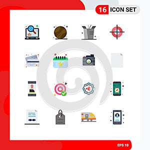 Pack of 16 Modern Flat Colors Signs and Symbols for Web Print Media such as payment, credit, wok, cards, target