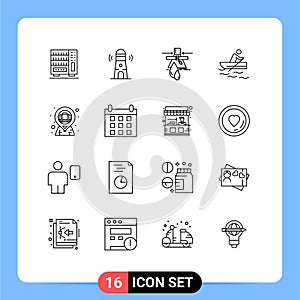 Pack of 16 Modern Outlines Signs and Symbols for Web Print Media such as bag, training, chemical, rowing, pollution