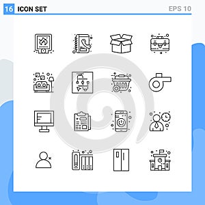 Pack of 16 Modern Outlines Signs and Symbols for Web Print Media such as mouse, lamp, box, couch, briefcase
