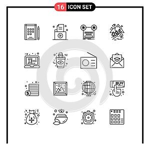 Pack of 16 Modern Outlines Signs and Symbols for Web Print Media such as nature, hill, record, tree, music