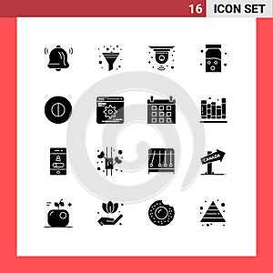 Pack of 16 Modern Solid Glyphs Signs and Symbols for Web Print Media such as cogwheels, beliefs, closed, ancient, healthcare
