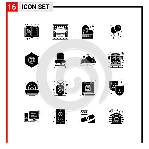 Pack of 16 Modern Solid Glyphs Signs and Symbols for Web Print Media such as ireland, bloon, classic, wedding, piano