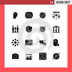 Pack of 16 Modern Solid Glyphs Signs and Symbols for Web Print Media such as outdoor, decoration, match, celebration, research