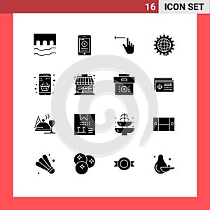 Pack of 16 Modern Solid Glyphs Signs and Symbols for Web Print Media such as programing, development, hospital, design, left