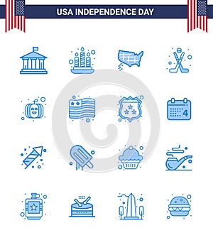 Pack of 16 USA Independence Day Celebration Blues Signs and 4th July Symbols such as usa festival; american; states; sport; hokey