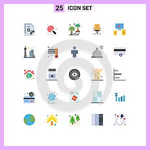 Pack of 25 creative Flat Colors of business, armchair, ping pong, arecaceae, tree