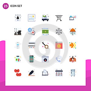 Pack of 25 creative Flat Colors of publish, online, play, disc, food