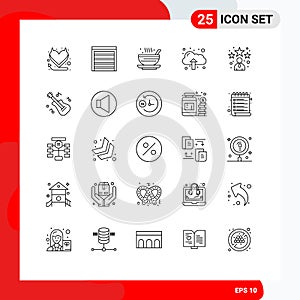 Pack of 25 creative Lines of manager, avatar, dish, upload, cloud