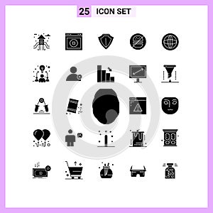 Pack of 25 creative Solid Glyphs of communication, no, sheild, healthcare, burger