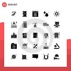 Pack of 25 creative Solid Glyphs of data, spring, hazardous, droop, web