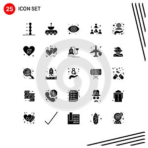 Pack of 25 creative Solid Glyphs of growth, globe, eye, team, headcount