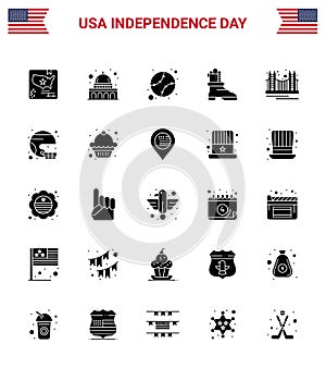 Pack of 25 creative USA Independence Day related Solid Glyph of golden; bridge; american; american; shose