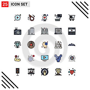 Pack of 25 Modern Filled line Flat Colors Signs and Symbols for Web Print Media such as cart, chating, heart, conversation, watch
