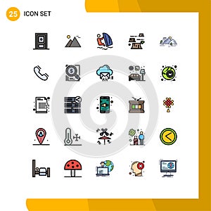 Pack of 25 Modern Filled line Flat Colors Signs and Symbols for Web Print Media such as environment, deforestation, sun, damage,