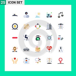 Pack of 25 Modern Flat Colors Signs and Symbols for Web Print Media such as balance, hospital, pills, car, sunset