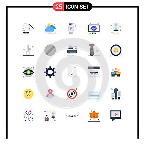Pack of 25 Modern Flat Colors Signs and Symbols for Web Print Media such as signal, mobile, battery, tv, retro