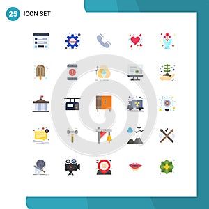 Pack of 25 Modern Flat Colors Signs and Symbols for Web Print Media such as wedding, love, startup, loveing, telephone