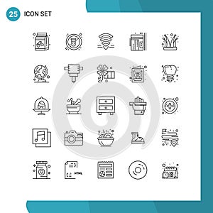 Pack of 25 Modern Lines Signs and Symbols for Web Print Media such as buffoon, up, wifi, lift, elevator