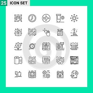 Pack of 25 Modern Lines Signs and Symbols for Web Print Media such as data, space, aero plane, science, sign