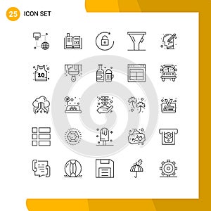 Pack of 25 Modern Lines Signs and Symbols for Web Print Media such as mind, head, multimedia, tool, liter