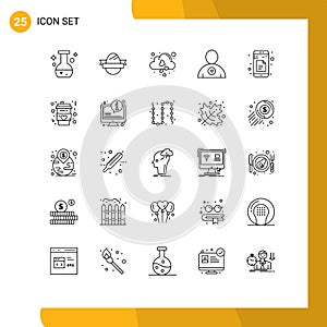 Pack of 25 Modern Lines Signs and Symbols for Web Print Media such as sheets, data, cloud, heart, favorite